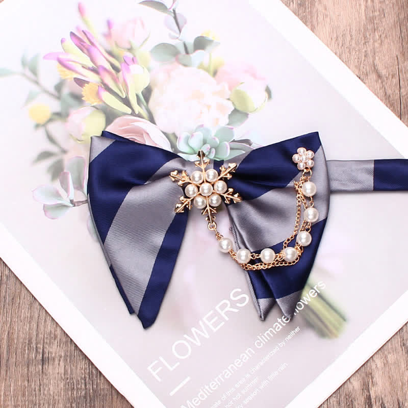 Men's Pearl Striped Oversized Pointed Bow Tie - Gray & Navy - image 7