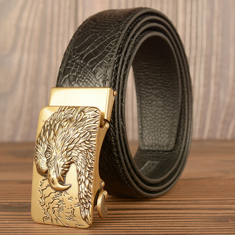 Men's Carved Eagle Crocodile Pattern Leather Belt - image 1