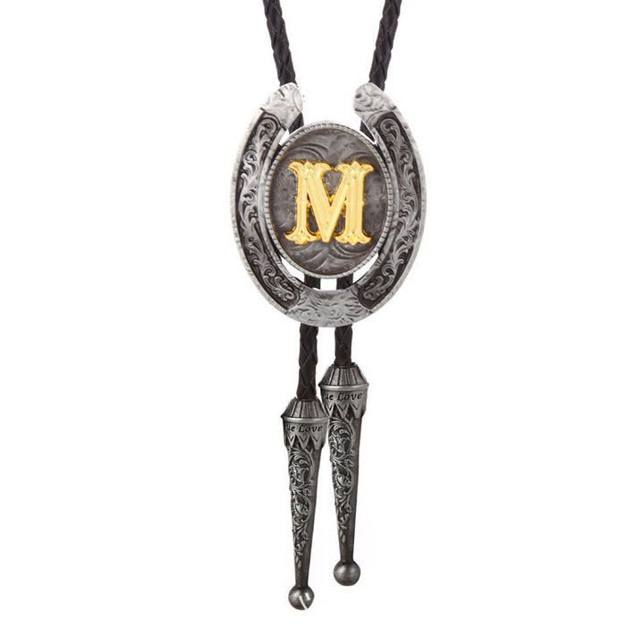Modern Western Horseshoe Initial Letter A To Z Bolo Tie - Silver - M - image 43
