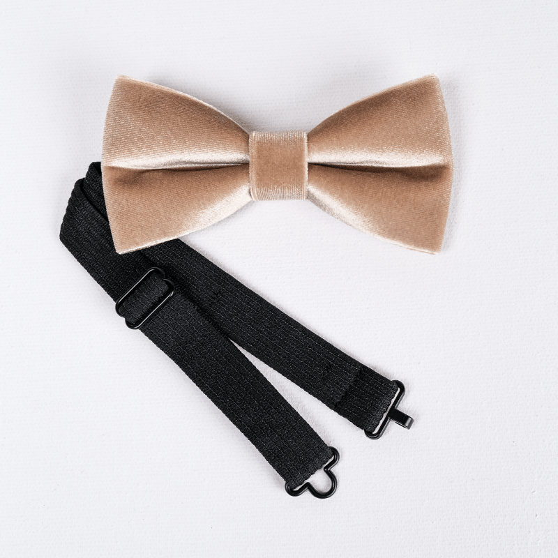 Men's Champagne Solid Color Velvet Bow Tie - image 5