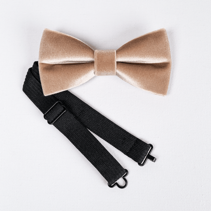 Men's Champagne Solid Color Velvet Bow Tie - image 5