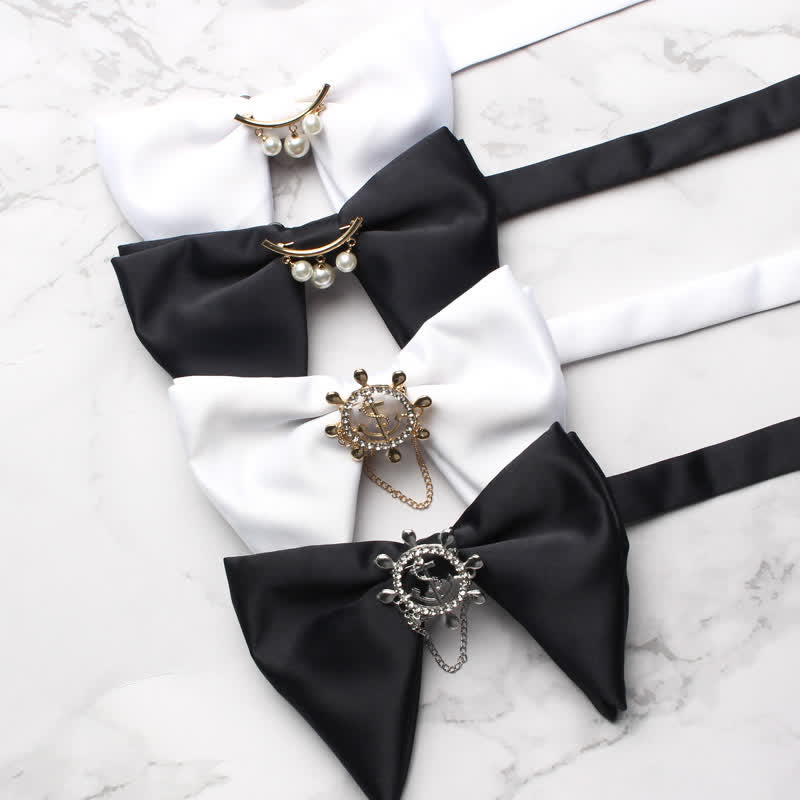 Men's Black White Oversized Pointed Bow Tie - image 9