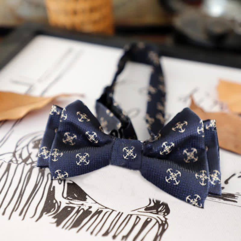 Men's Retro Floral Leaves Bow Tie - Navy Anchor - image 16