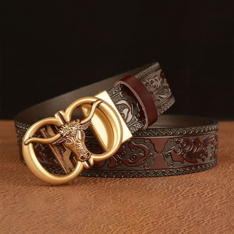 Men's Bull Head Buckle Leather Belt - image 1
