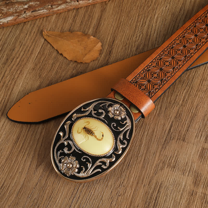 Men's Animal Scorpion Flower Buckle Leather Belt - image 9