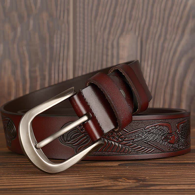 Men's Embossed Eagle Flag Pattern Leather Belt - image 14