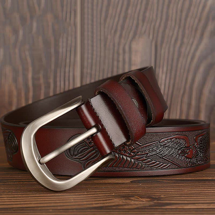Men's Embossed Eagle Flag Pattern Leather Belt - image 14
