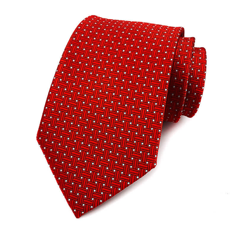 Men's Solid Color Subtle Checked Office Necktie - Red Weave - image 14