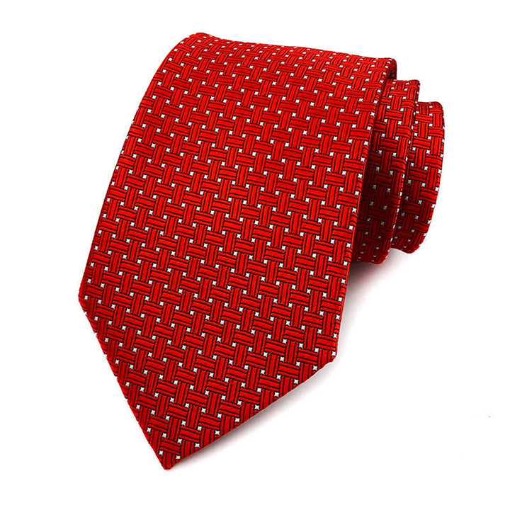 Men's Solid Color Subtle Checked Office Necktie - Red Weave - image 14