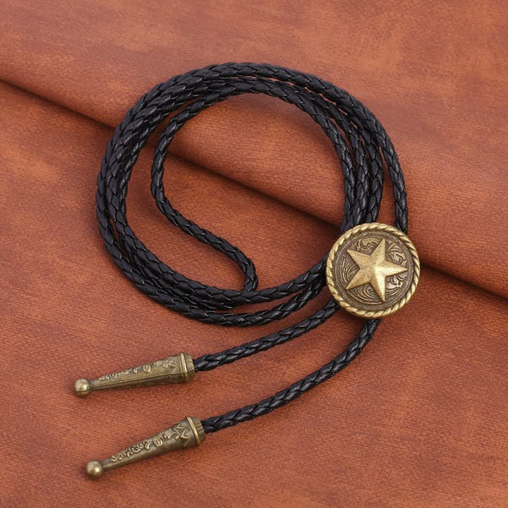 Five-Pointed Star Braided Leather Cord Bolo Tie - image 2