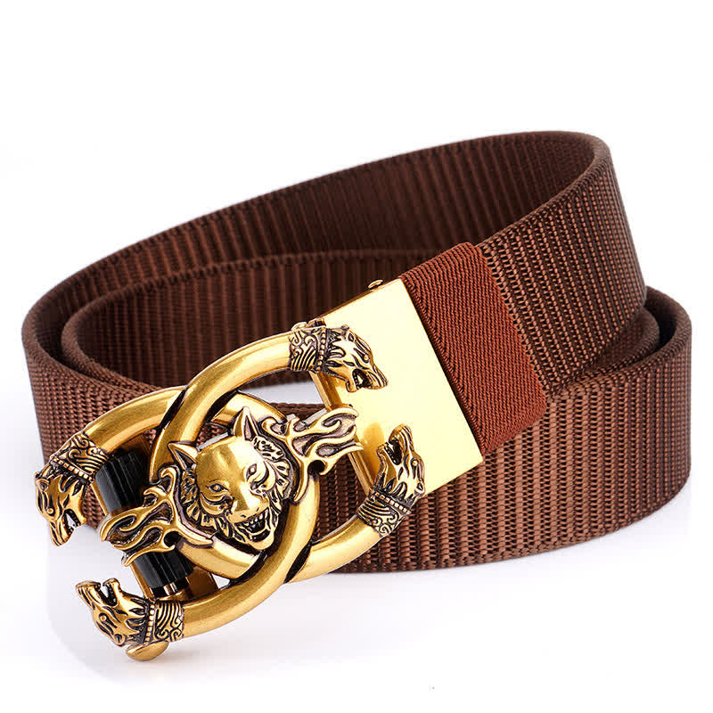 Men's Fierce Wolves In Flame Nylon Belt - Brown / Gold - 48" - image 12
