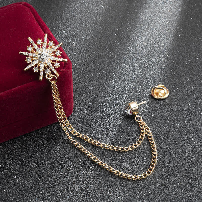 Men's Glittering Octagon Star Tassel Brooch - Gold - image 2