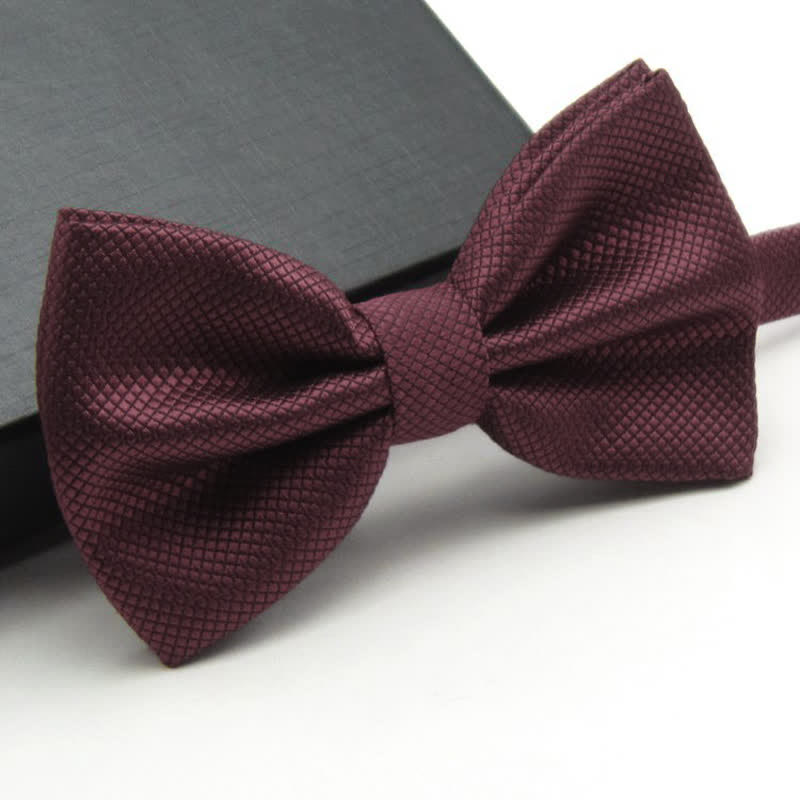Men's Micro-checked Basic Color Bow Tie - Dark Red - image 3