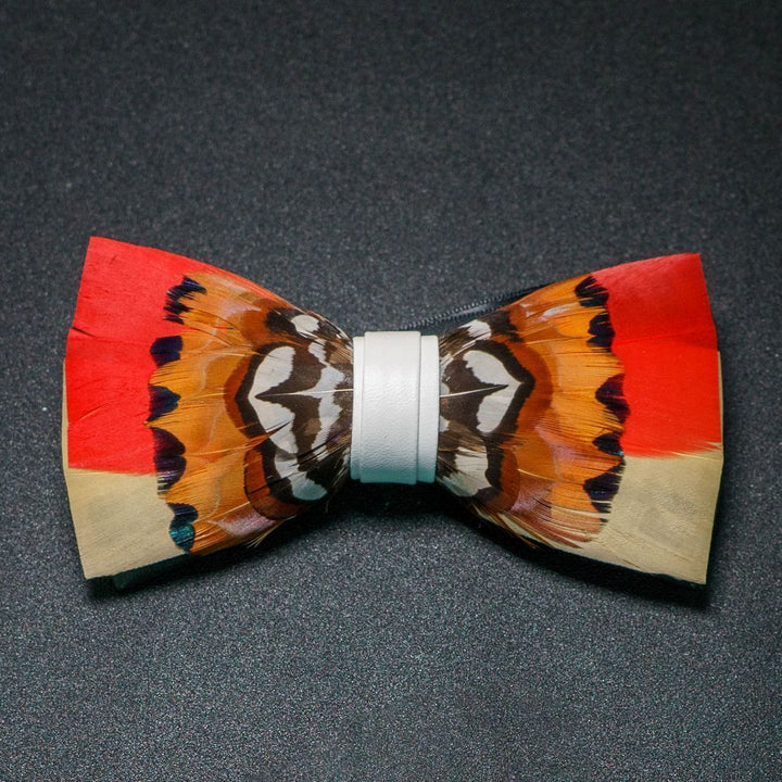 Orange & White Lively Feather Bow Tie with Lapel Pin - image 1