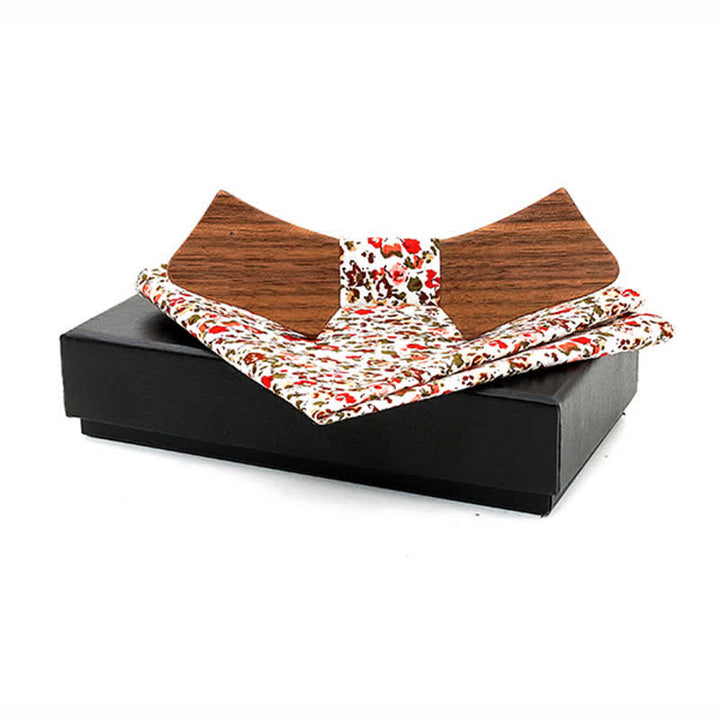 2Pcs Men's Collar-shaped Wooden Bow Tie Set - Floral - image 0
