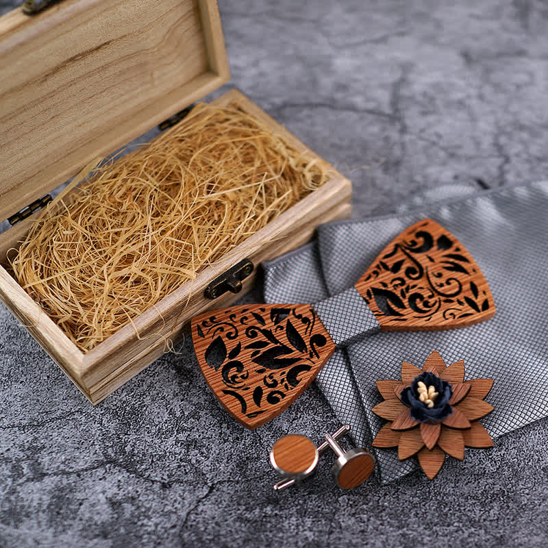 4Pcs Men's Plant Hollow Wooden Bow Tie Set - image 6