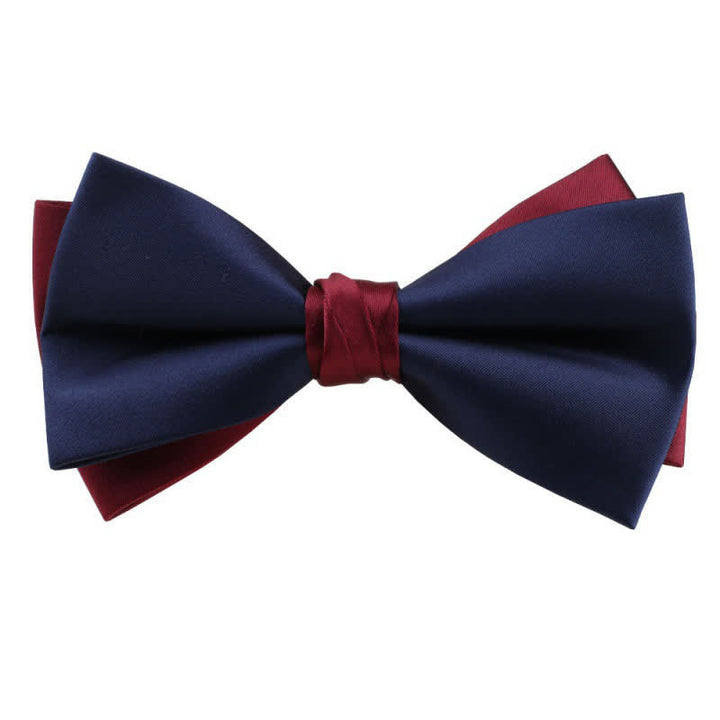Men's Asymmetrical Two Tone Bow Tie - Navy & Burgundy - image 10