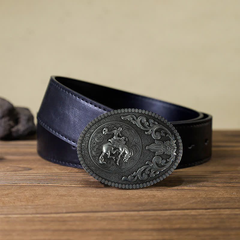 Men's DIY Off-Road Horse Riding Buckle Leather Belt - Horse Riding - Black PU Belt (40) - image 2