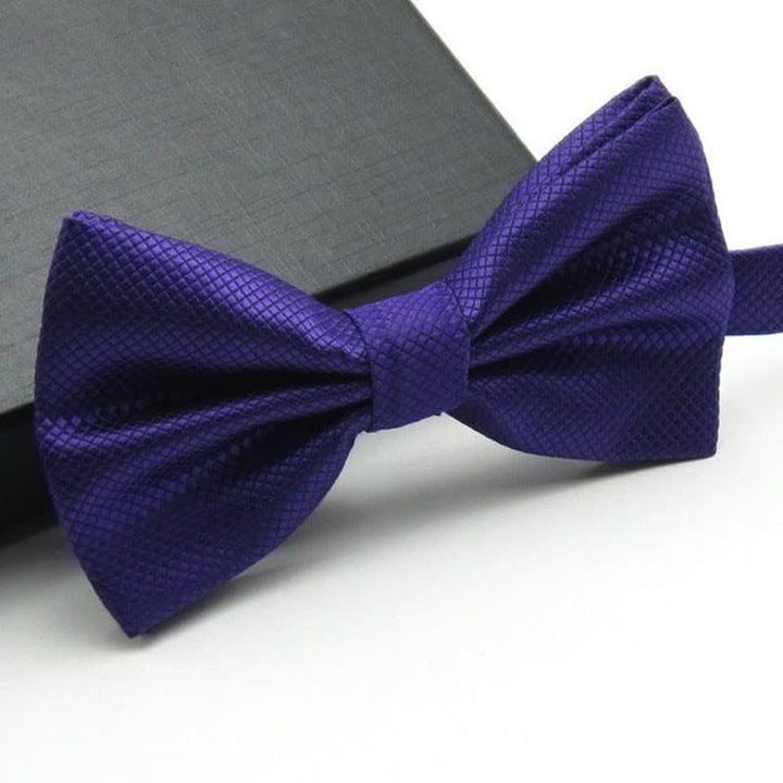 Men's Micro-checked Basic Color Bow Tie - Purple - image 10