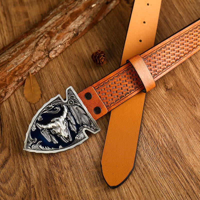 Men's Domineering Bull Head Ethnic Style Leather Belt - image 1
