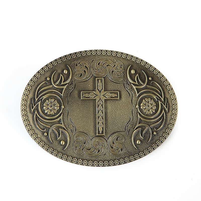 Men's DIY Carved Cross Flower Buckle Leather Belt - image 1