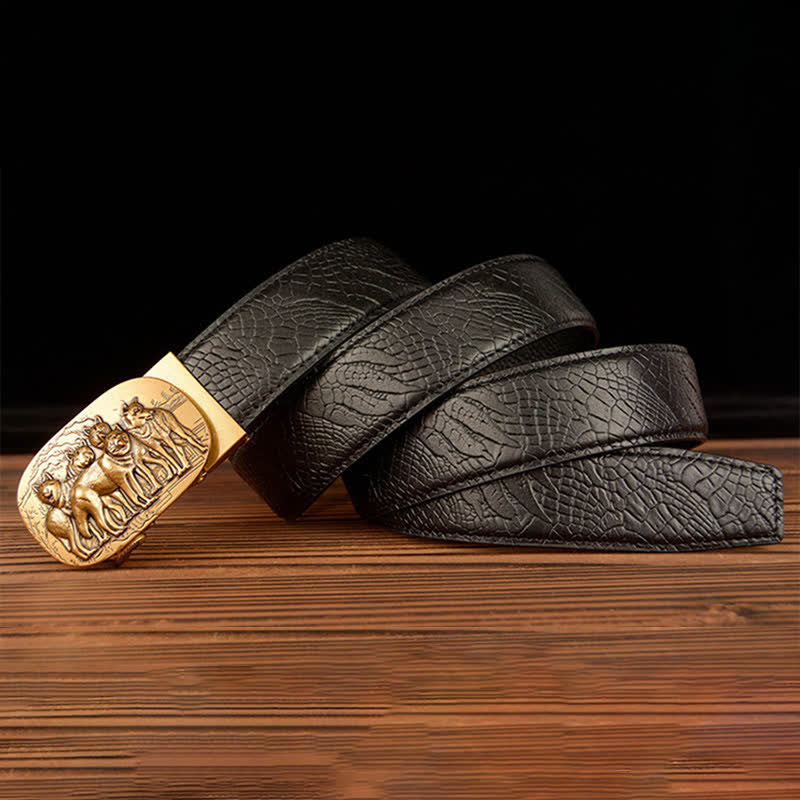 Men's Pack Of Wolves Crocodile Pattern Leather Belt - image 13