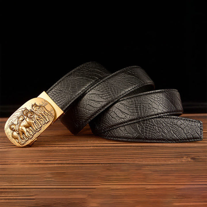 Men's Pack Of Wolves Crocodile Pattern Leather Belt - image 13