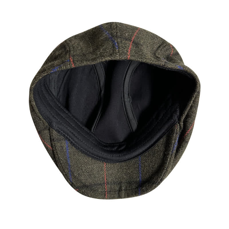 Vintage Olive Blue Orange Strips Beret Cap - image 5