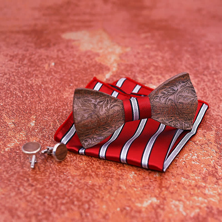 3Pcs Men's Black Walnut Paisley Wooden Bow Tie Set - image 3