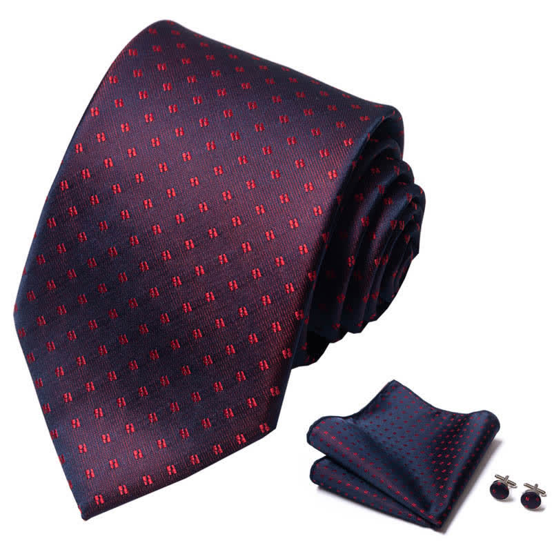 3Pcs Men's Timeless Deep Red Dots Necktie Set - image 1