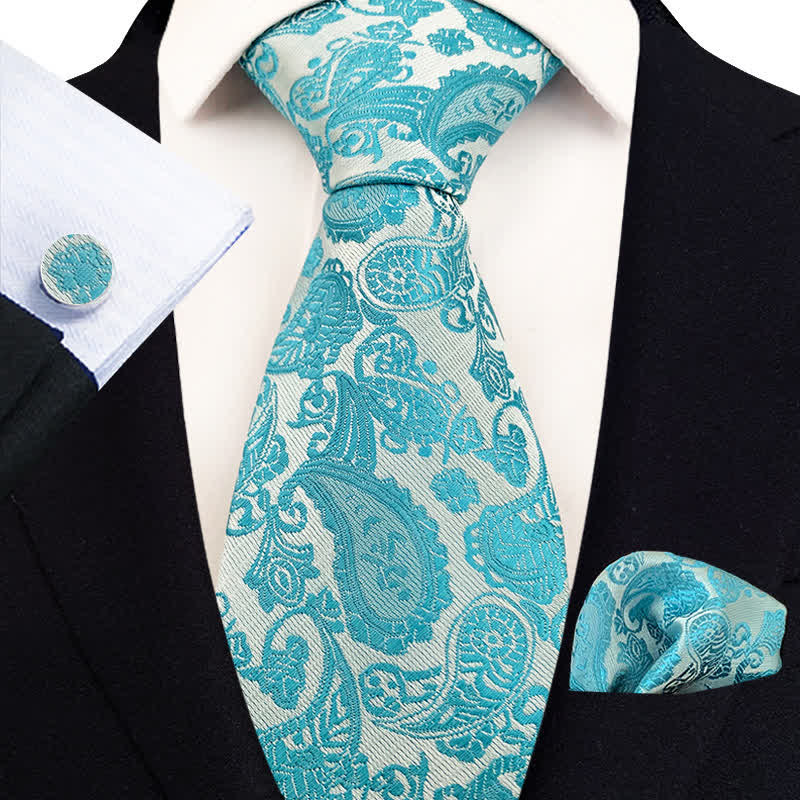 3Pcs Men's Exotic Paisley Necktie Set - SkyBlue - image 12