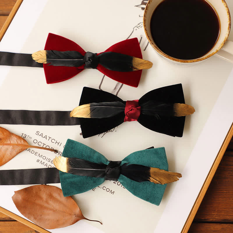 Men's Texture Velvet Feather Bow Tie - image 0