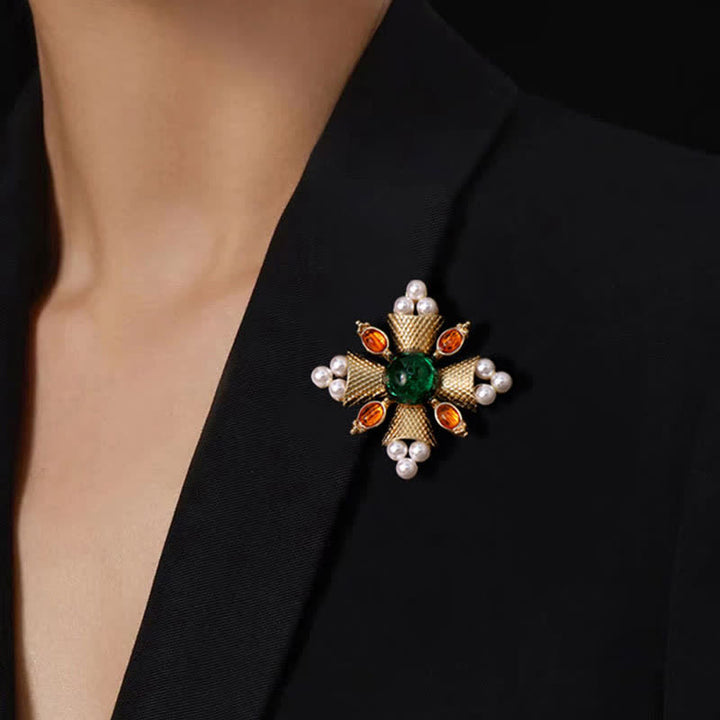 Women's Empress Baroque Cross Pearl Brooch - image 1