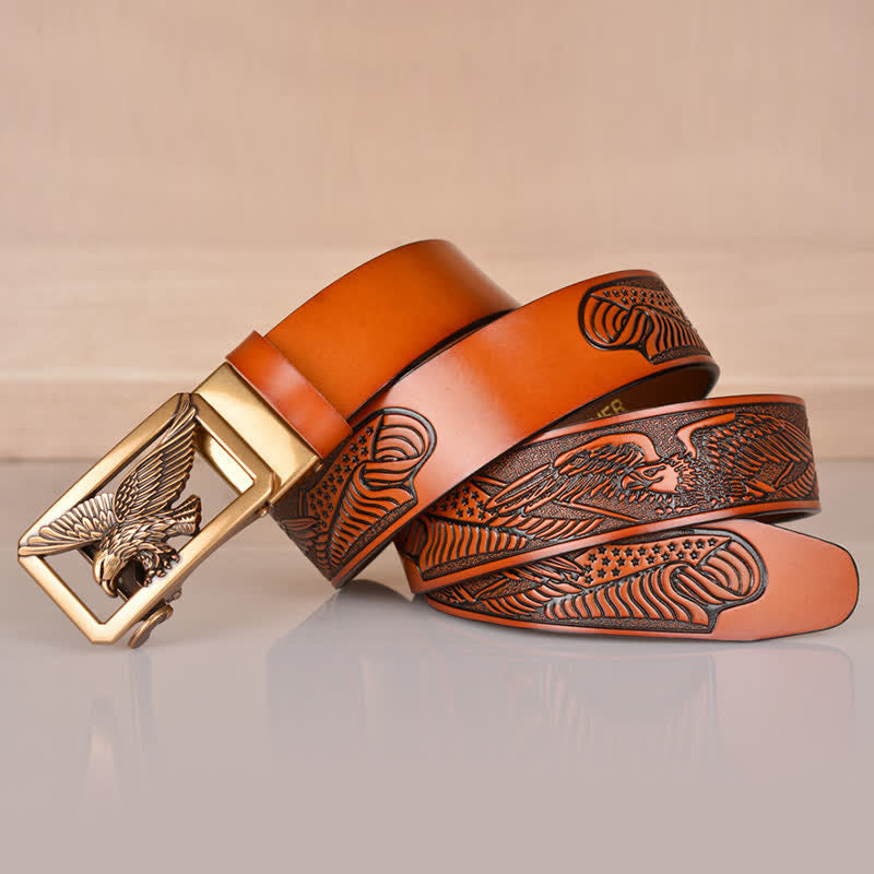 Men's Hollow Eagle Buckle Embossed Leather Belt - image 4