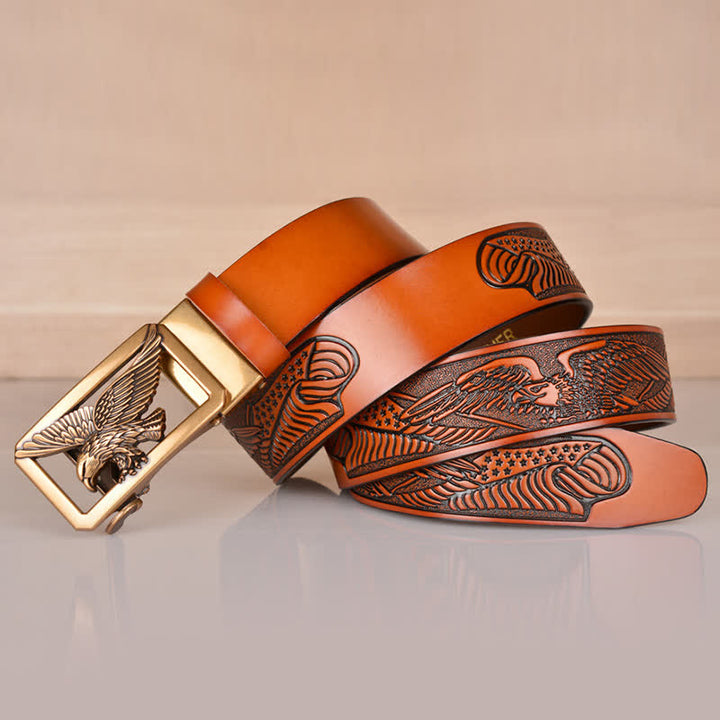 Men's Hollow Eagle Buckle Embossed Leather Belt - image 4