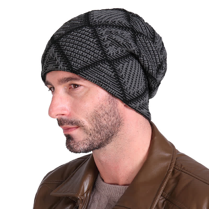Elastic Skiing Plaid Pattern Beanie Knitted Hat - image 1