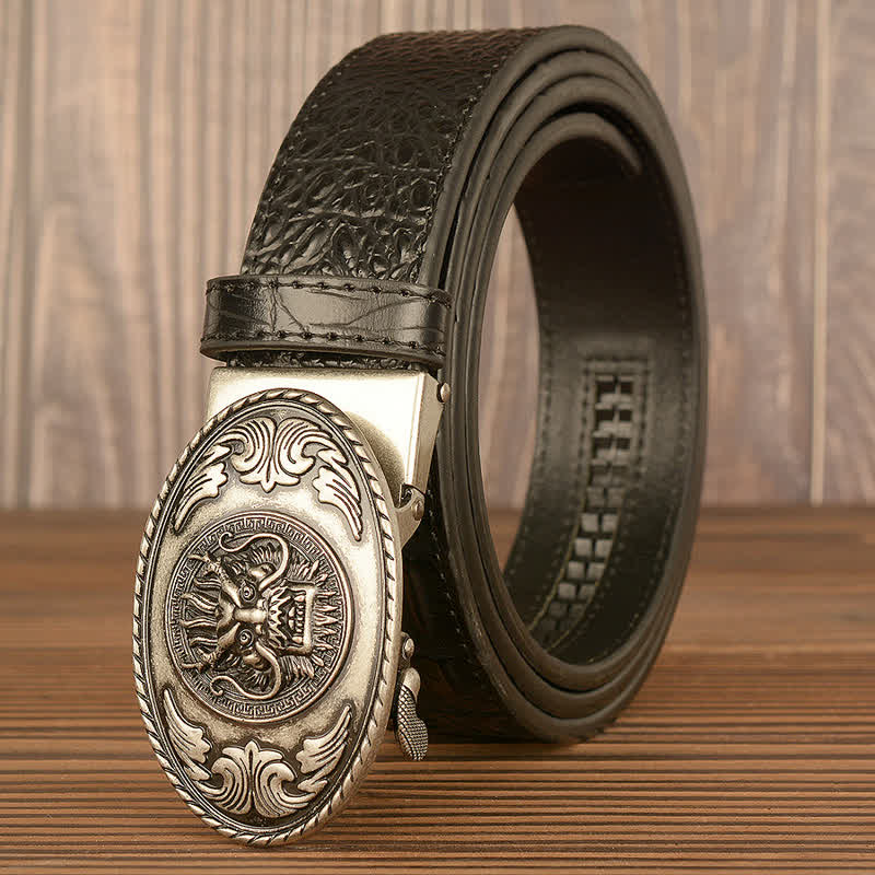 Men's Dragon Head Crocodile Pattern Leather Belt - Silver & Black - 46 - image 21