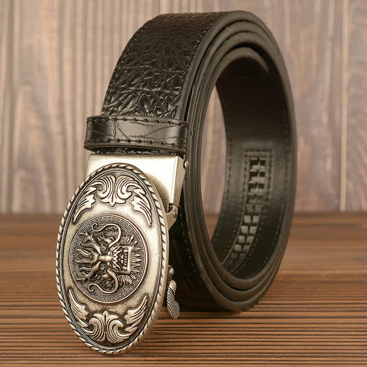 Men's Dragon Head Crocodile Pattern Leather Belt - Silver & Black - 46 - image 21