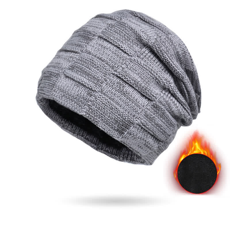 Winter Plaid Knit Beanie Hat Scarf Set - Hat - Light Gray - Adjustable (22"-23 5/8") - image 8