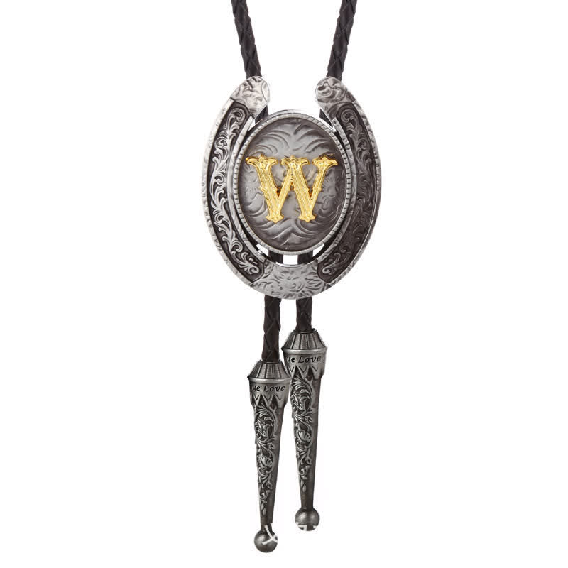 Modern Western Horseshoe Initial Letter A To Z Bolo Tie - Silver - W - image 53