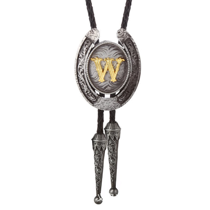 Modern Western Horseshoe Initial Letter A To Z Bolo Tie - Silver - W - image 53