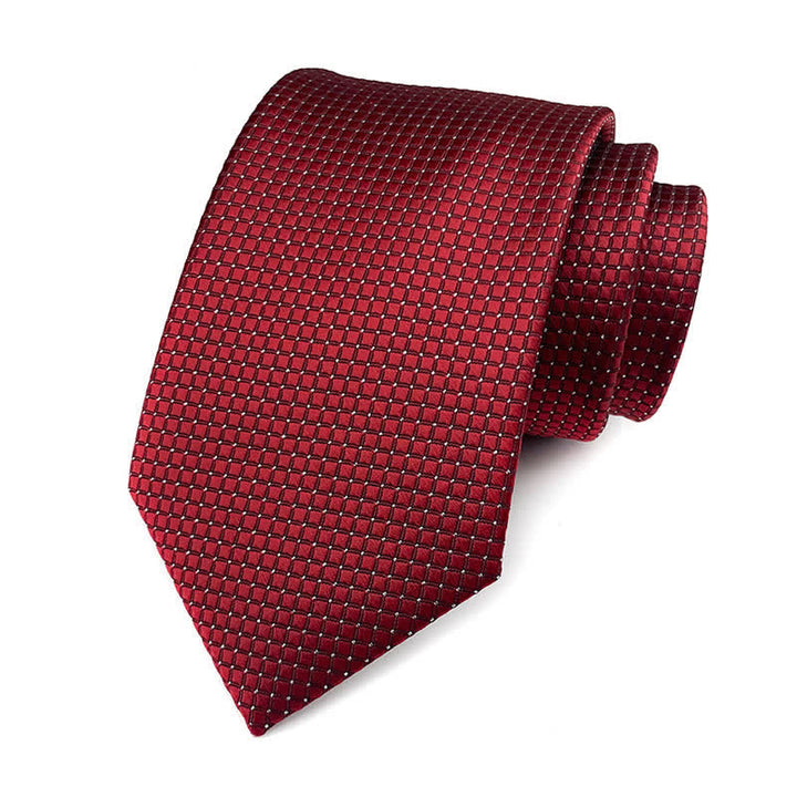 Men's Solid Color Subtle Checked Office Necktie - Burgundy - image 12