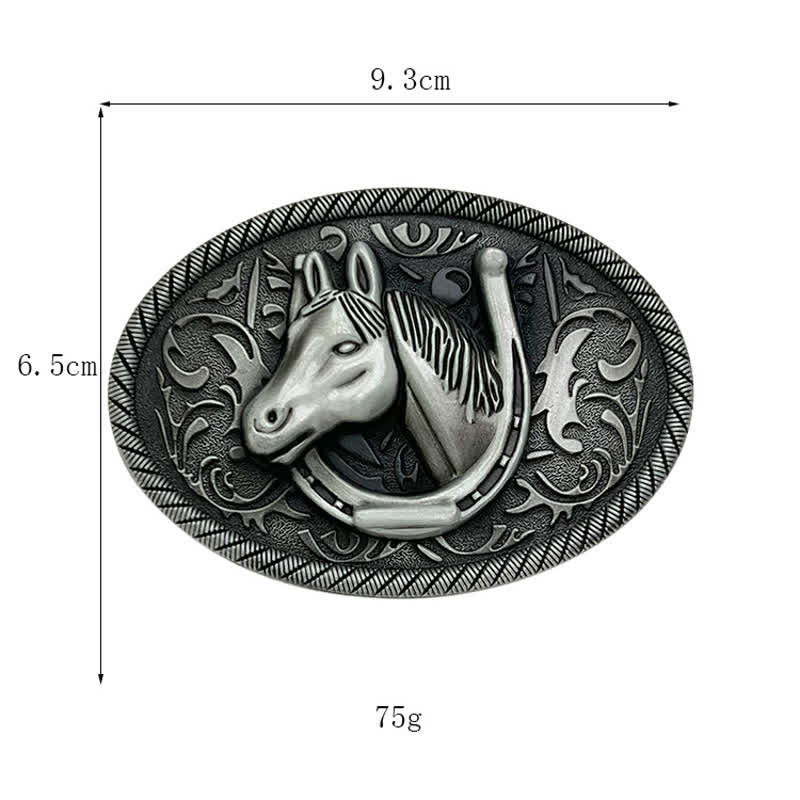 Men's DIY Antique Silver Horseshoe Buckle Leather Belt - image 2