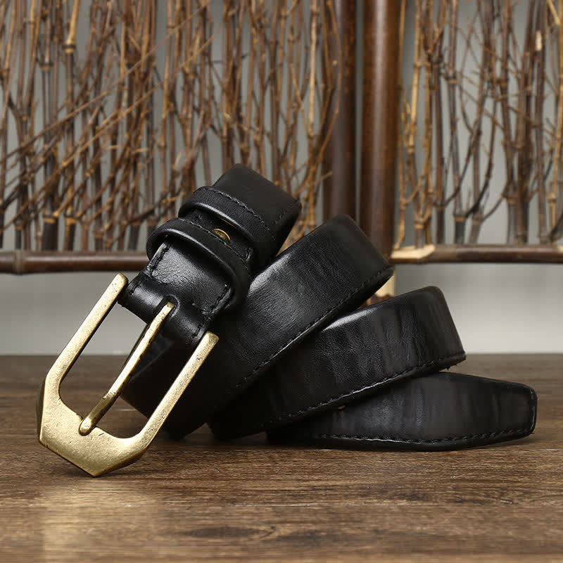 Men's Rectangular Buckle Glossy Leather Belt - image 9