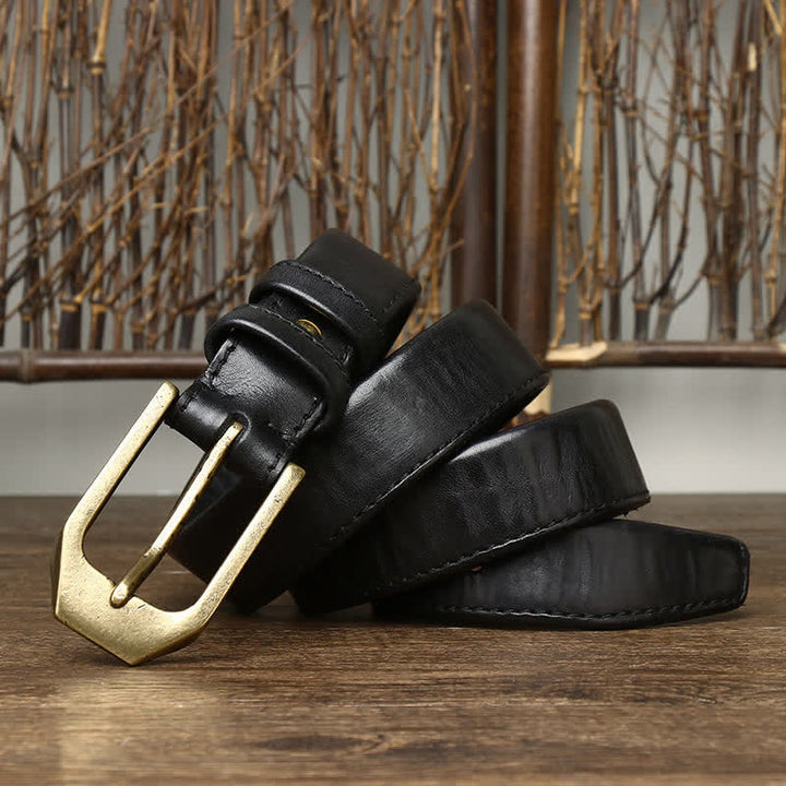Men's Rectangular Buckle Glossy Leather Belt - image 9