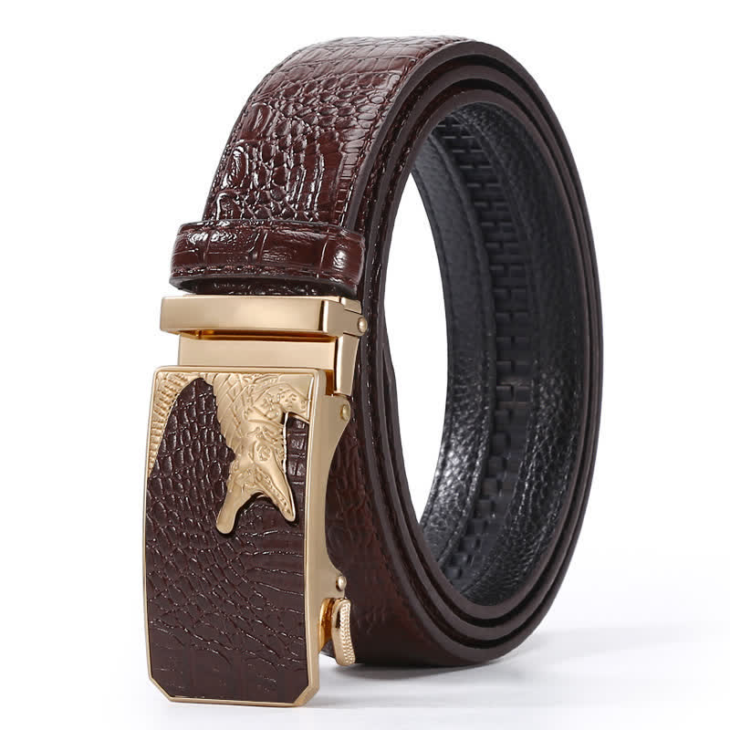 Men's Crocodile Pattern Automatic Buckle Leather Belt - Style #9 - Brown / Gold - 44 - image 28