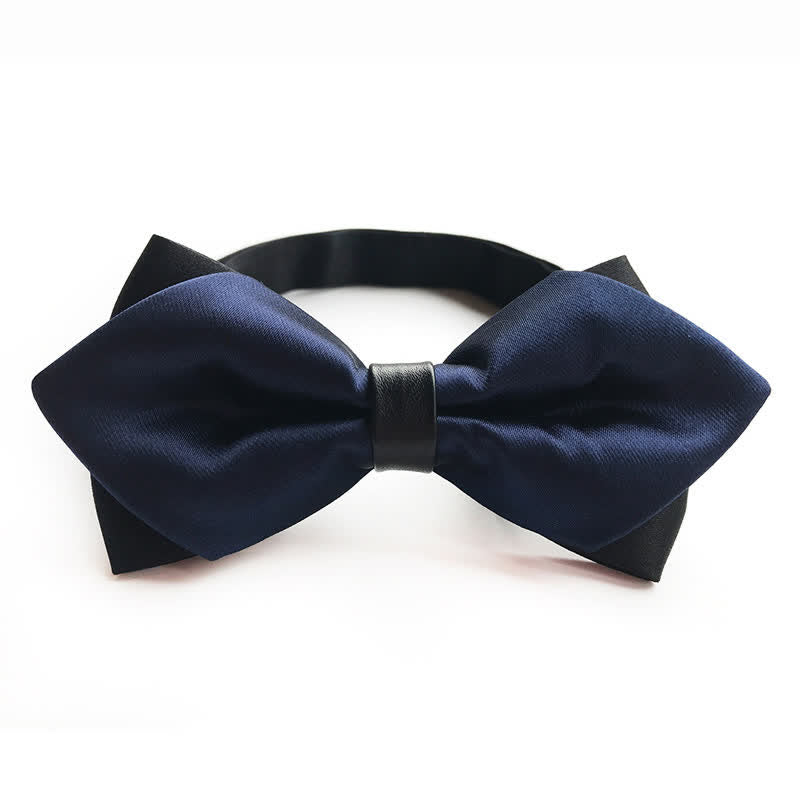 Men's Midnight Blue Double-layer Pointy Bow Tie - Midnight Blue - image 0