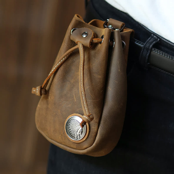 Small Wallet Coin Purse Drawstring Leather Belt Bag - Peru - image 14