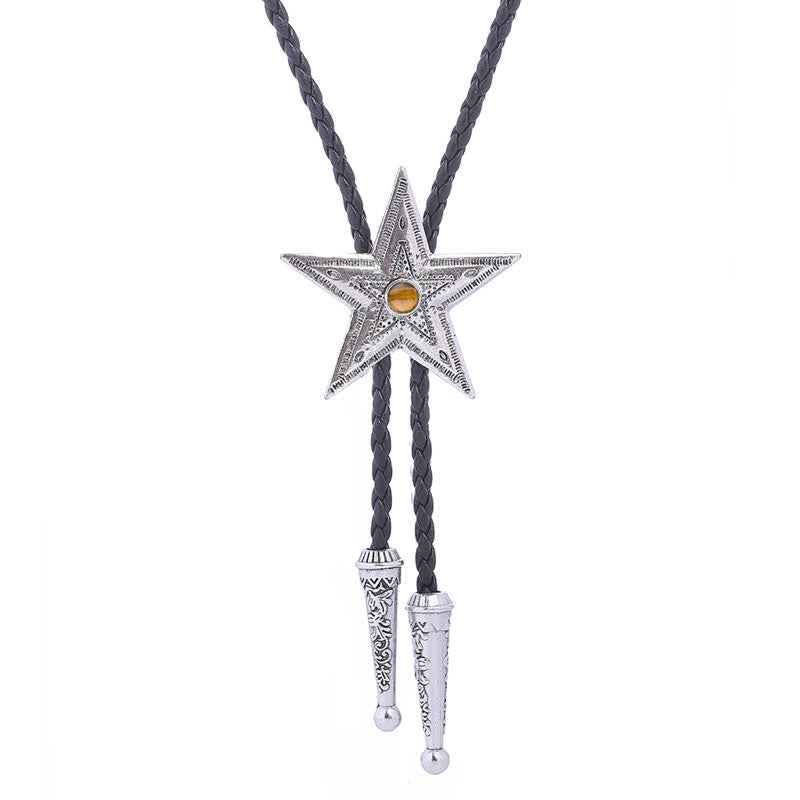Vintage Natural Stone Star Pendant Necklace Bolo Tie - Tiger's Eye - Antique Silver - image 14