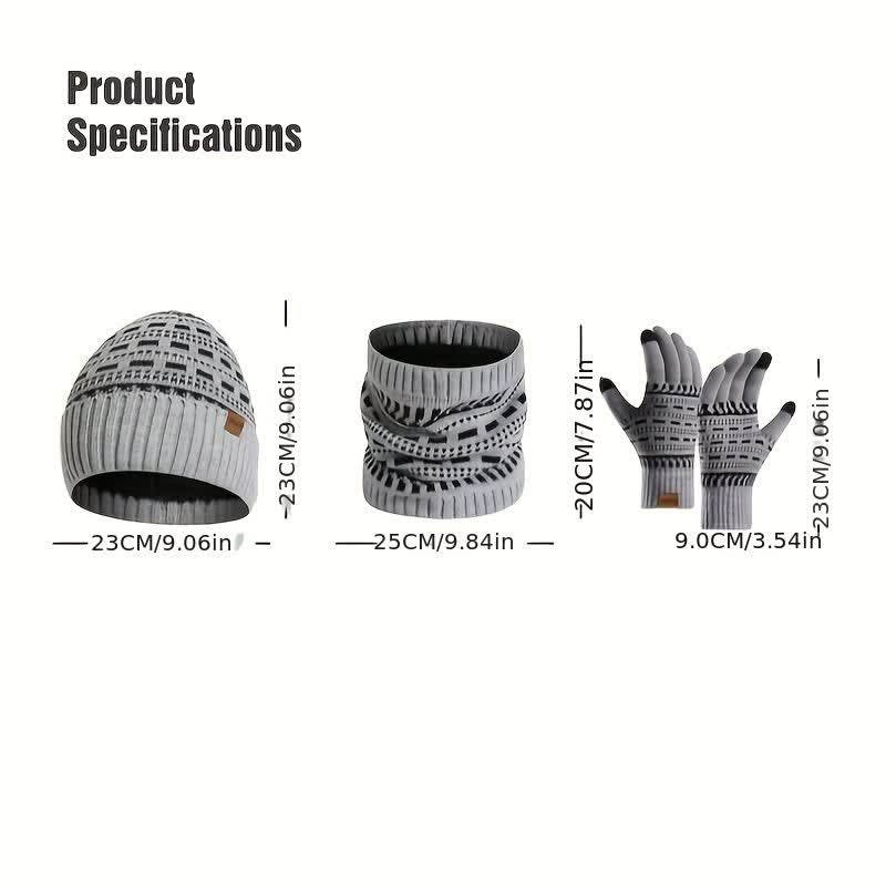 3Pcs Loose Double Layer Knit Hat Scarf Gloves Set - image 4